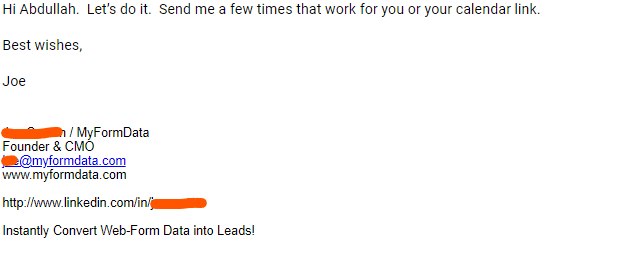 Response from Joe (Founder & CMO, MyFormData)